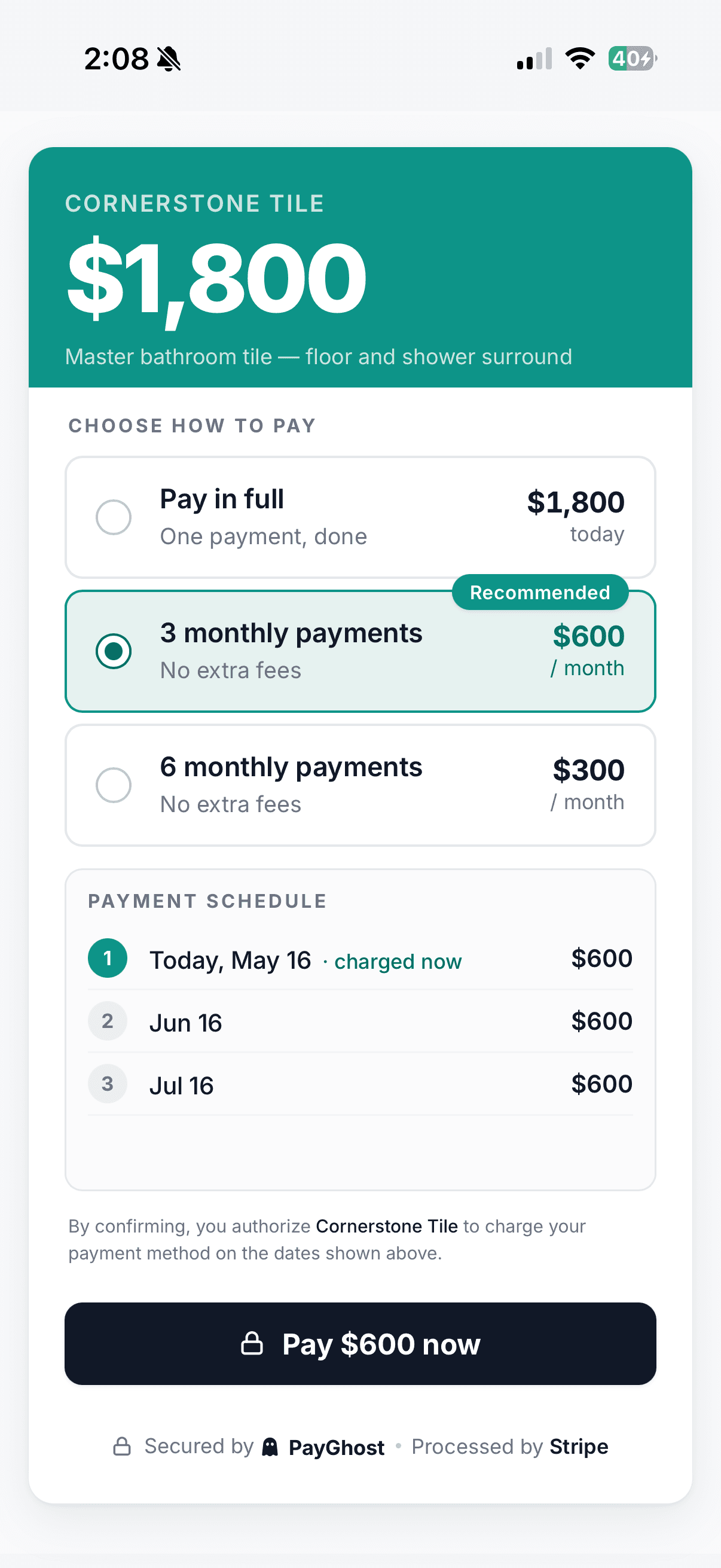 PayGhost payment page